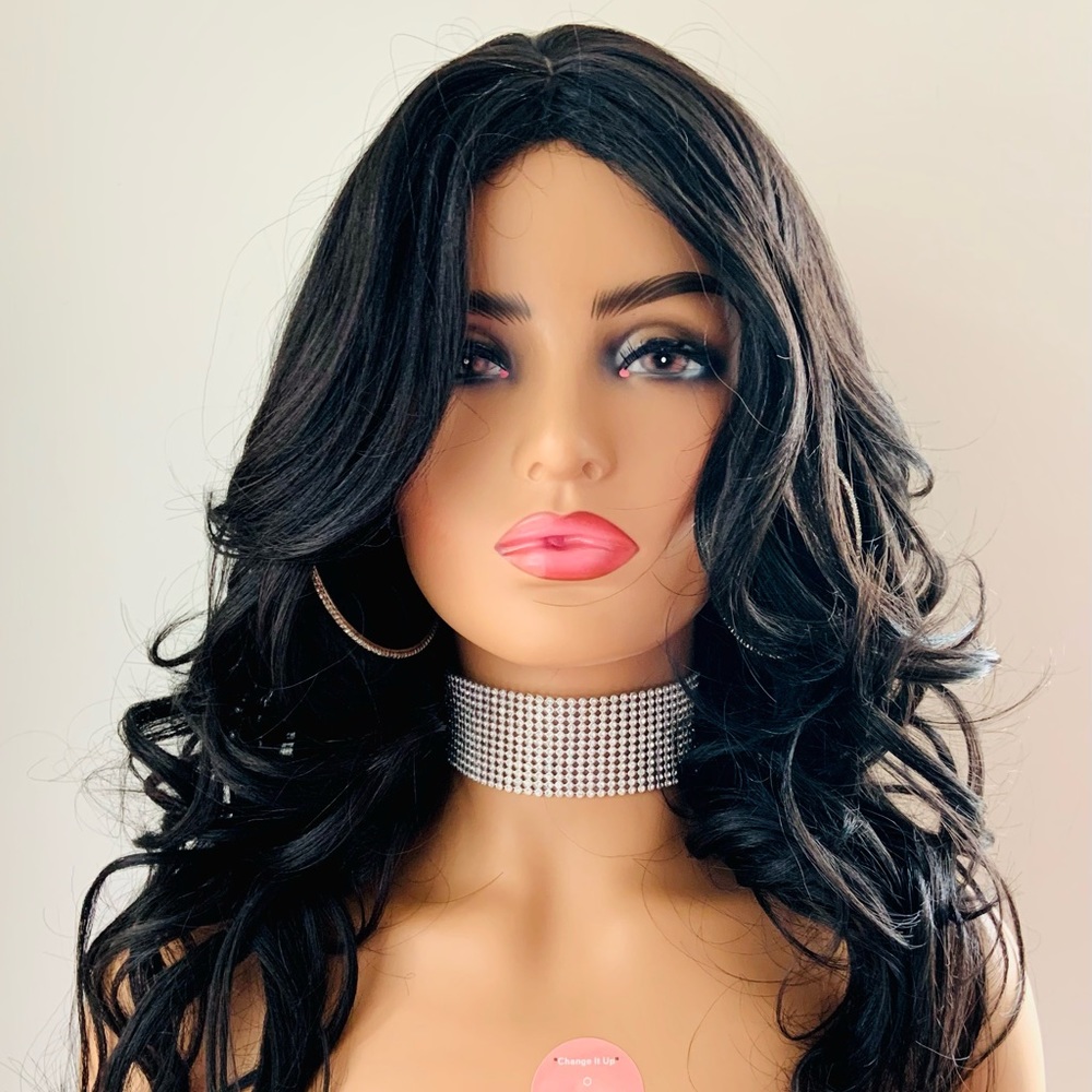 Effortless Style 22” Black Brown Premium Fiber Wig with Bangs